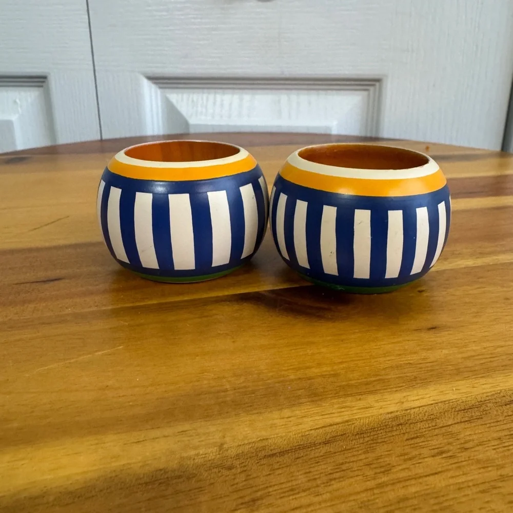 Vintage hand painted striped wooden‎ napkin rings set of 2